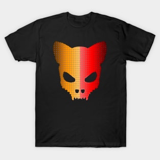 Devil Cat-Skull In Red And Yellow Halftones Art T-Shirt